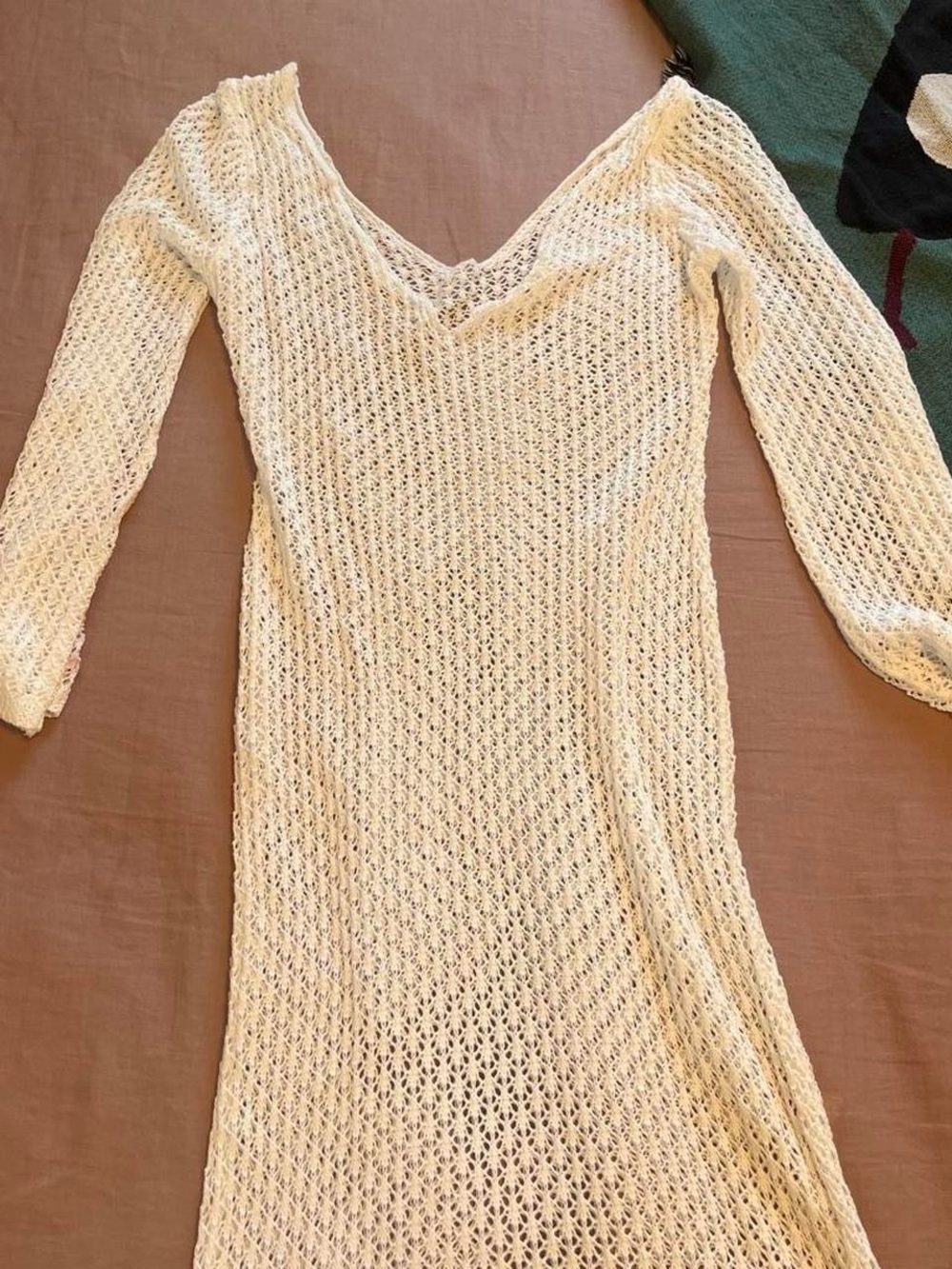 Women’s Cream Crochet V-Neck Long Sleeve Dress